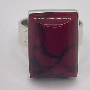 Women’s Vintage 925 Sterling Silver Ring | Large Red Statement Stone | Size 7